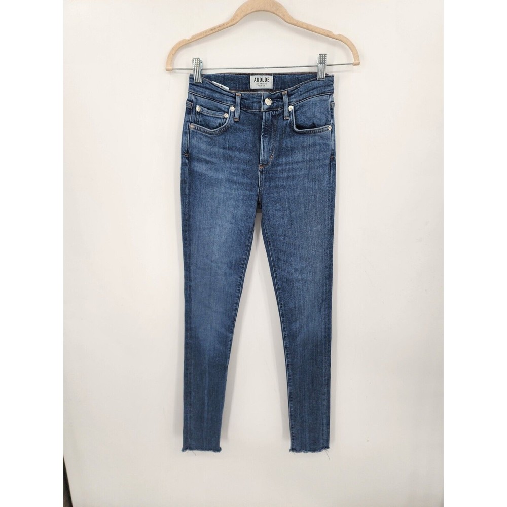 Agolde Medium Wash Denim Raw Hem High Waisted Women 25 Skinny Classic Jeans